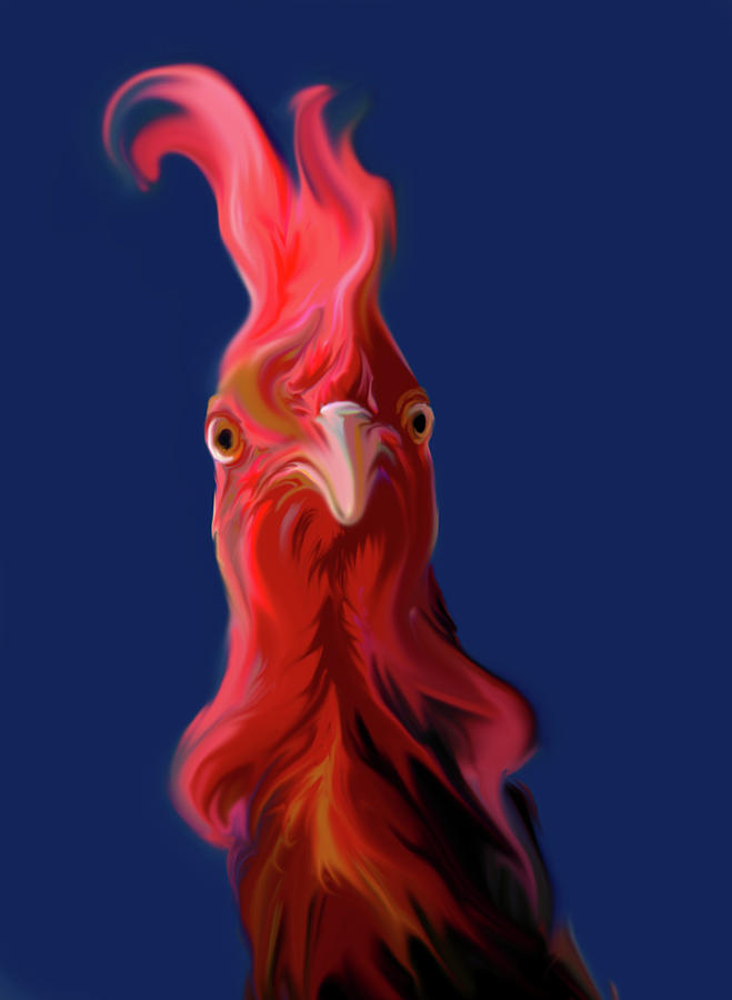 Rooster Painting - Blue Rooster by Lonnie Tapia
