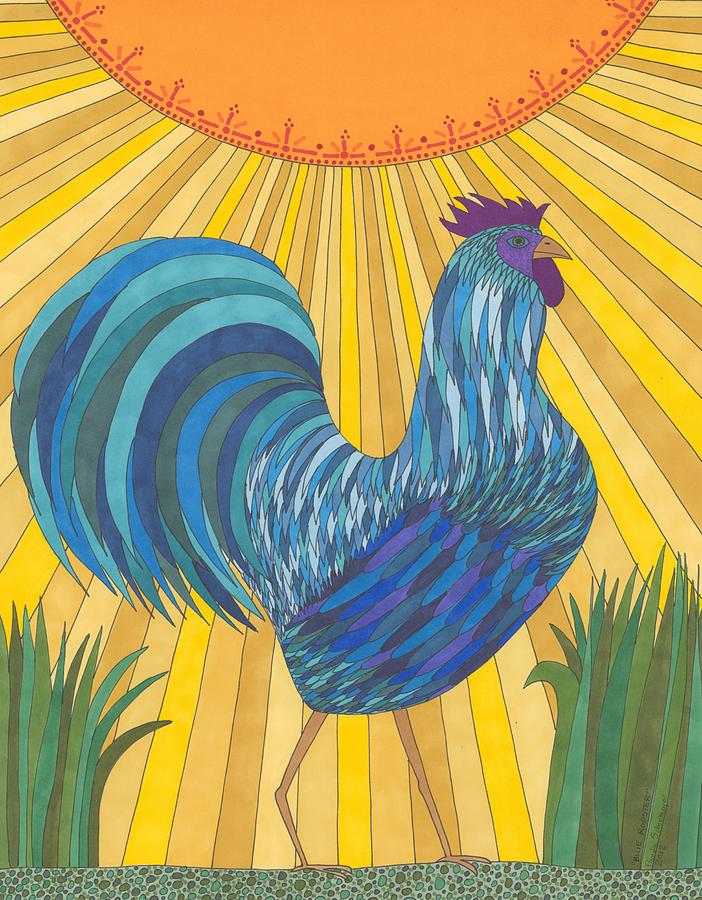 Blue Rooster Drawing by Pamela Schiermeyer