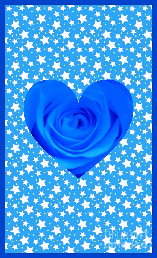 Blue Rose Design 2 Mixed Media by Joan-Violet Stretch