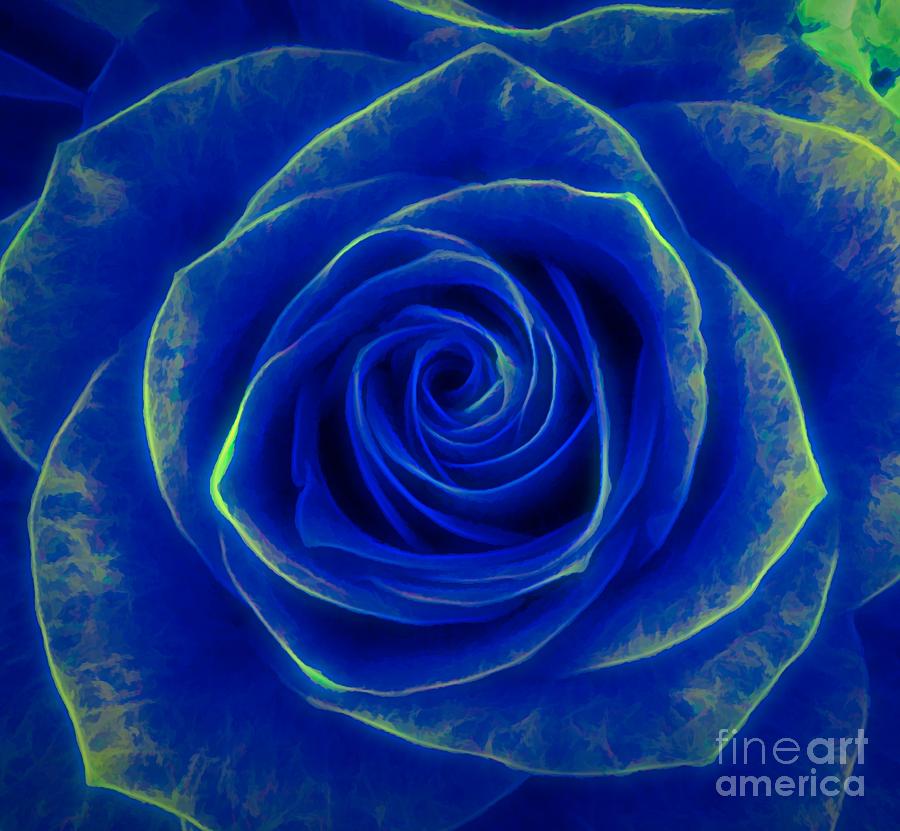 Blue Rose Macro Glow in The Dark Effect Mixed Media by Rose Santuci-Sofranko
