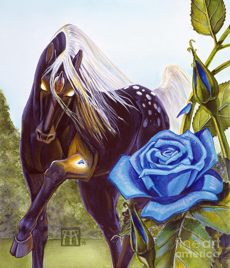 Blue Rose Unicorn Drawing by Melissa A Benson