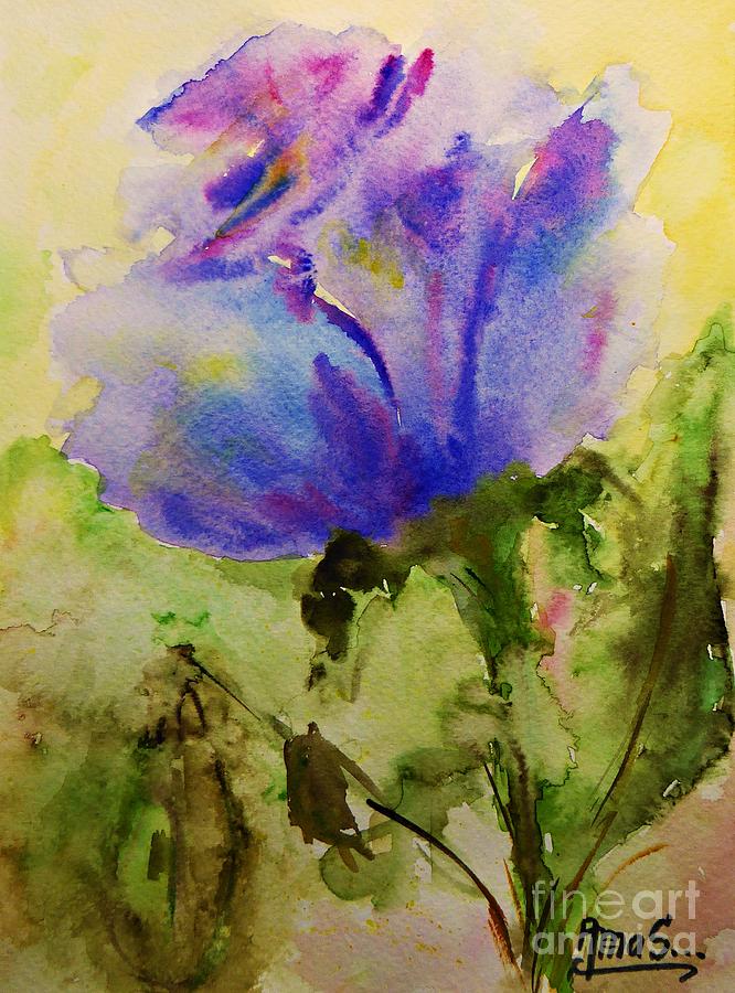 Blue Rose Watercolor Painting by Amalia Suruceanu