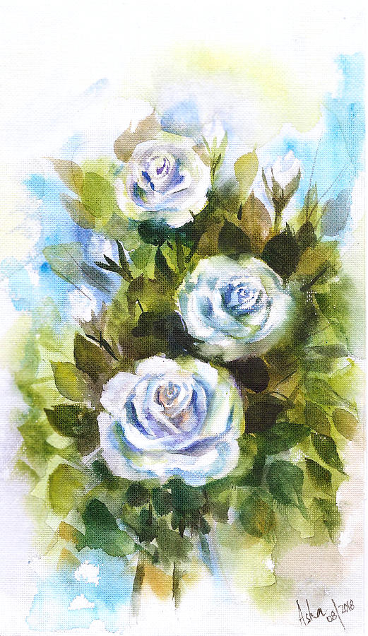 Blue Roses Painting by Asha Sudhaker Shenoy