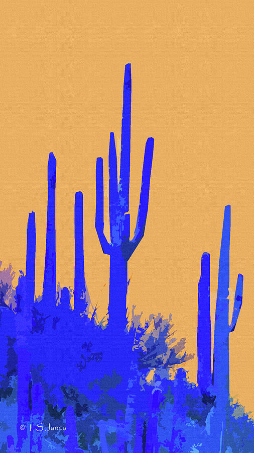 Blue Saguaros Digital Art by Tom Janca