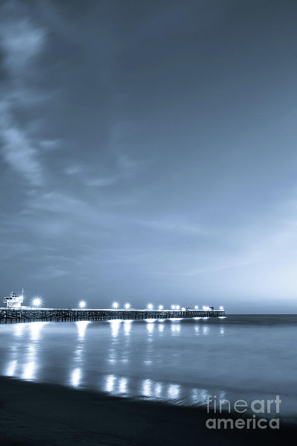 Blue San Clemente Pier at Night Photo Photograph by Paul Velgos