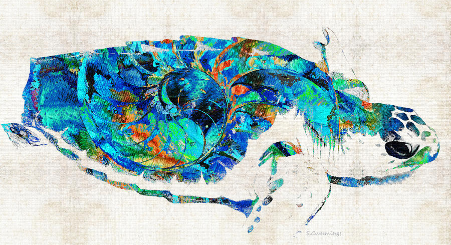 Primary Colors Painting - Blue Sea Turtle by Sharon Cummings  by Sharon Cummings