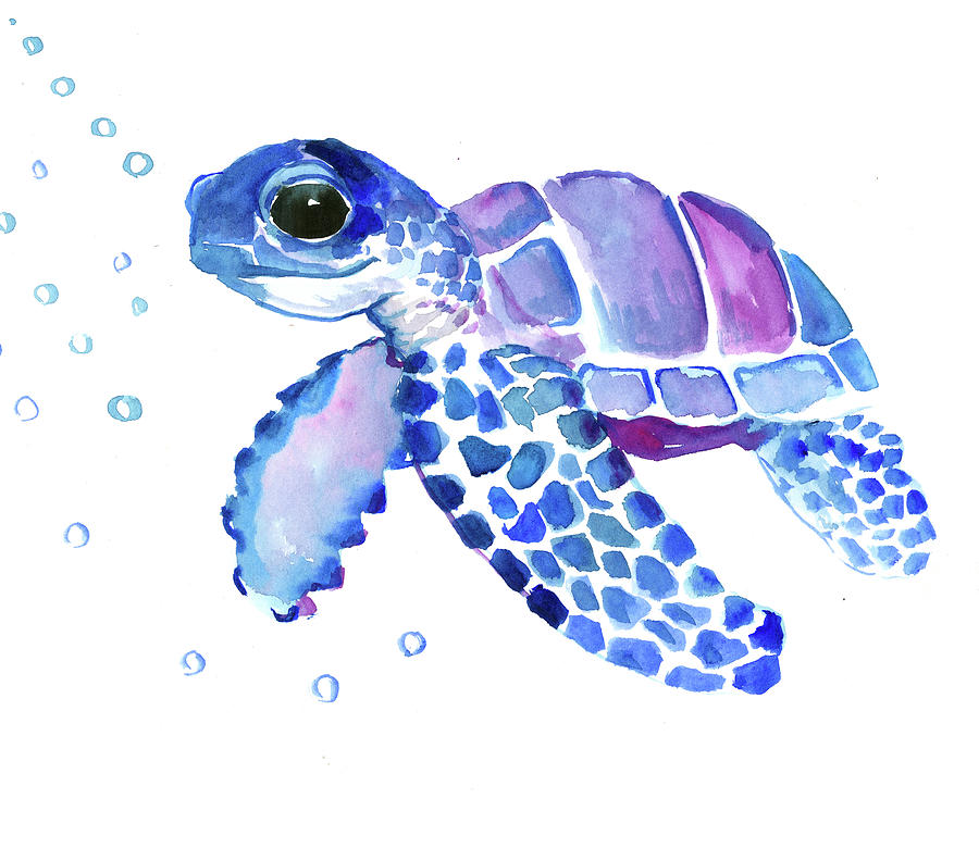 Blue Sea Turtle, Children Artwork Painting by Suren Nersisyan