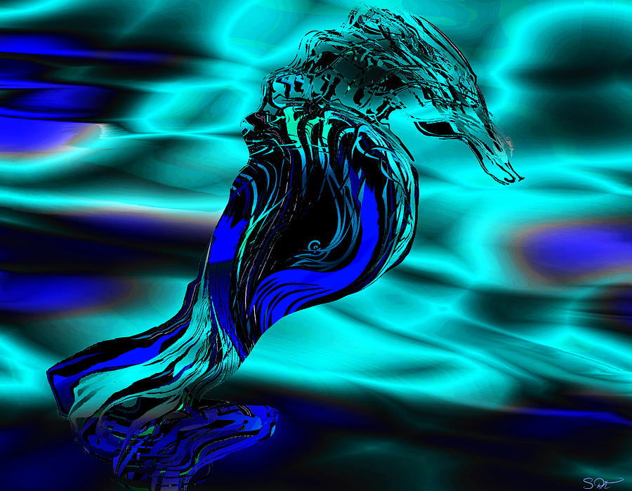 Blue Seahorse in Motion Digital Art by Abstract Angel Artist Stephen K