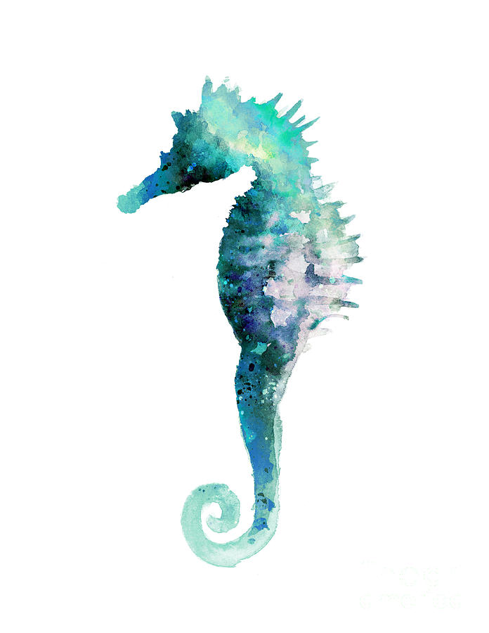 Seahorse Painting - Blue seahorse minimalist painting by Joanna Szmerdt