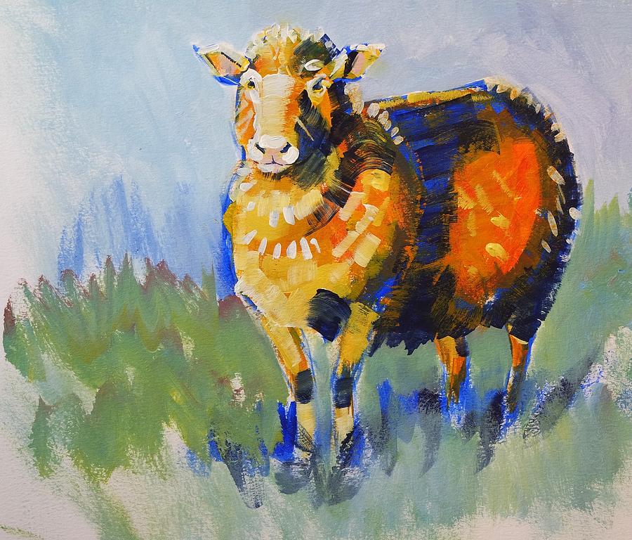 Blue shadow sheep painting Painting by Mike Jory