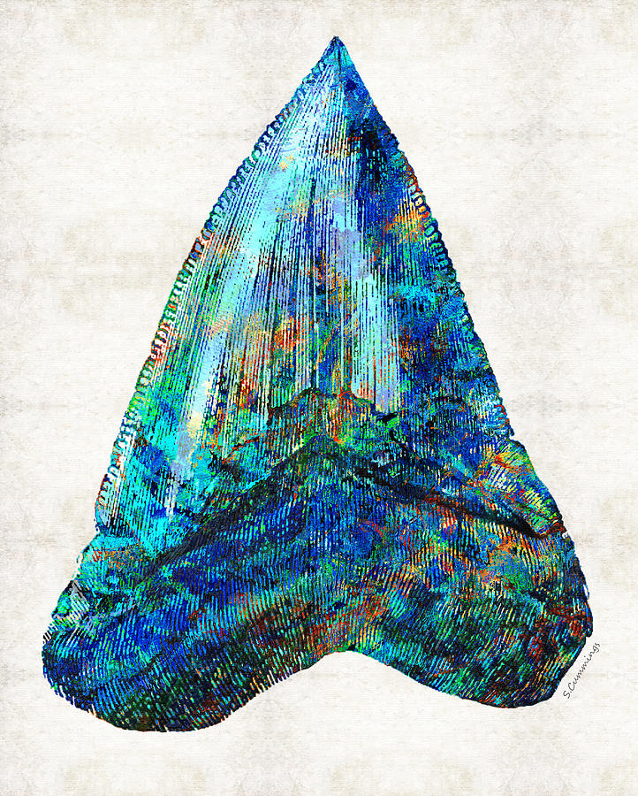 Blue Shark Tooth Art by Sharon Cummings Painting by Sharon Cummings