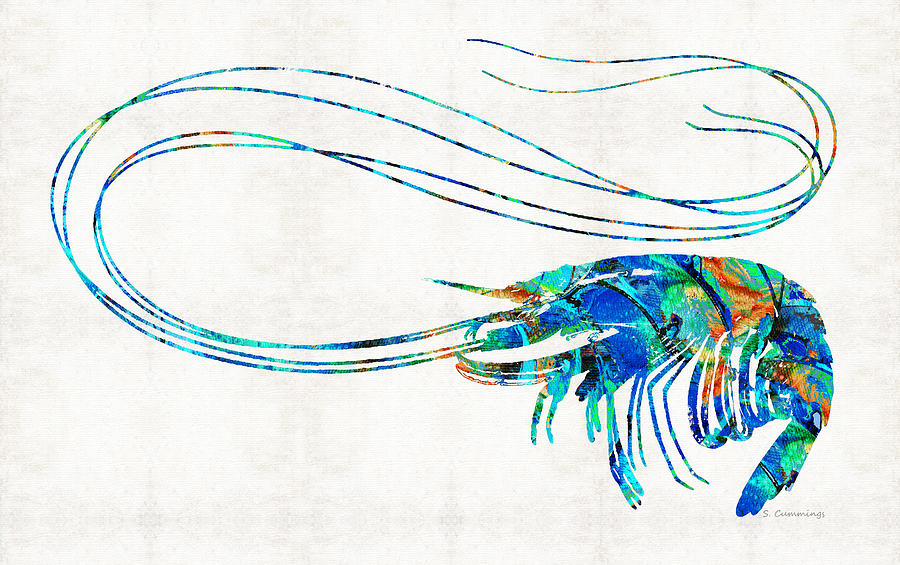 Shrimp Painting - Blue Shrimp Art by Sharon Cummings by Sharon Cummings
