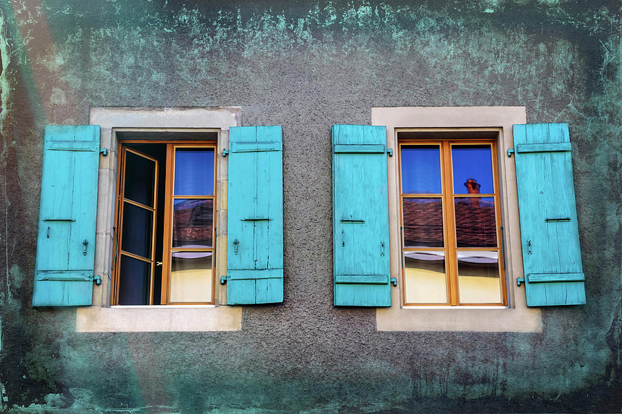 Architecture Photograph - Blue Shuttered Windows in Carouge Geneva  by Carol Japp