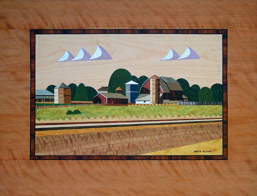 Barn Painting - Blue Silo-Marquetry by Bruce Bodden