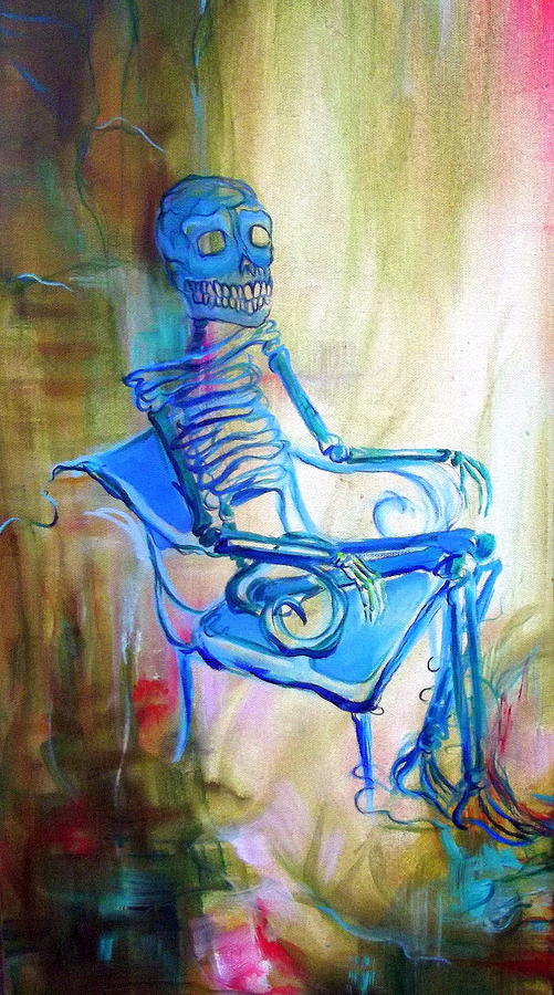 Blue Skeleton Chair Painting by Heather Calderon