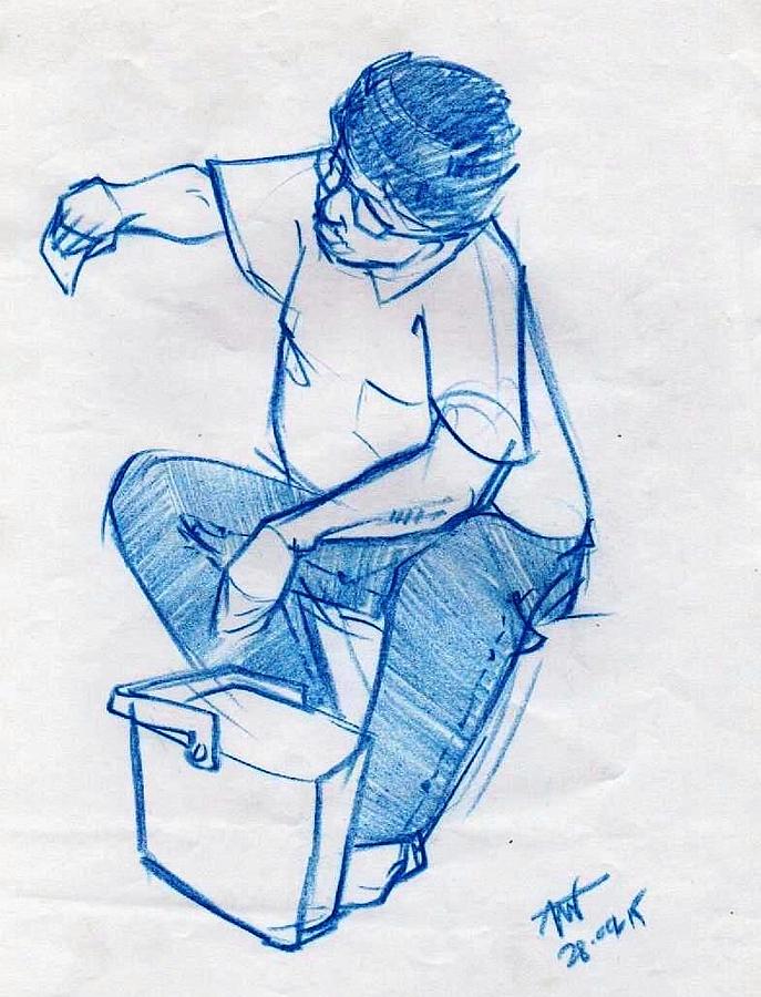Blue Sketch.of A Glass Cleaner Drawing by Makarand Joshi Blue Sketch.of A Glass Cleaner Drawing by Makarand Joshi