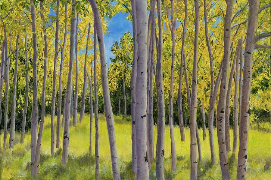 Blue Skies and Birch Painting by Deborah Butts