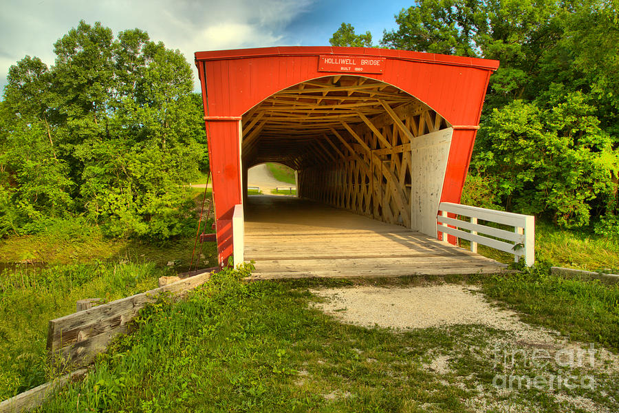 Blue Skies Over The Holliwell Covered Bridge Photograph by Adam Jewell