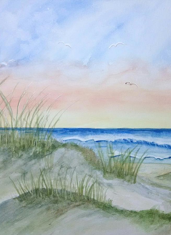 Blue Sky at the Beach Painting by Lucy McGuffey