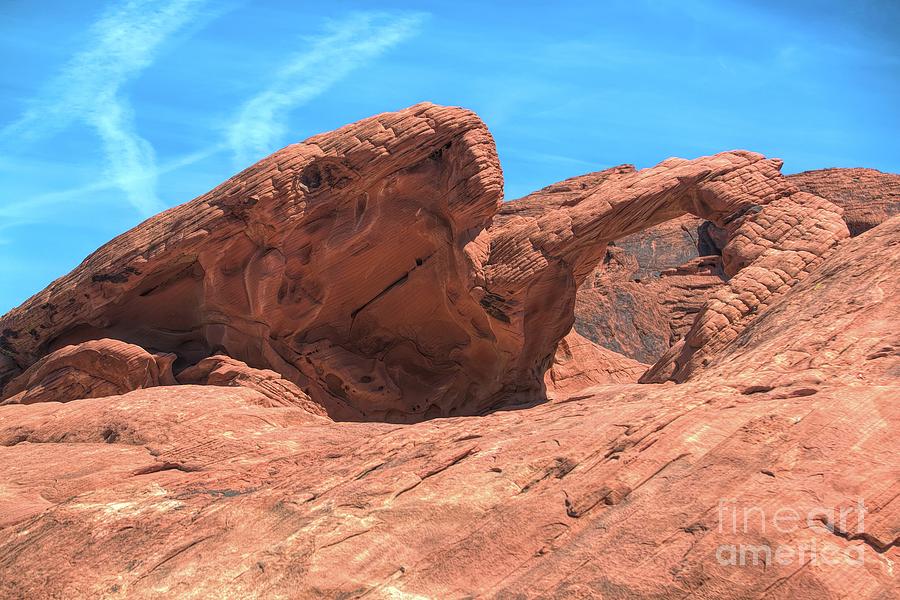 Las Vegas Photograph - Blue Sky Chem Trails over Natural Arch Valley of Fire Nevada  by Chuck Kuhn
