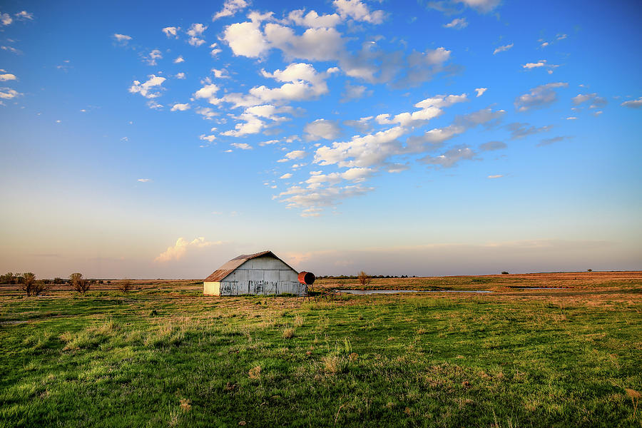 Barn Photograph - Blue Sky Days - Barn Under Big Blue Sky in Oklahoma by Southern Plains Photography
