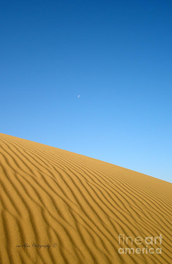 Blue Sky Moon over Desert Sand Dune Photograph by Mikhael van Aken