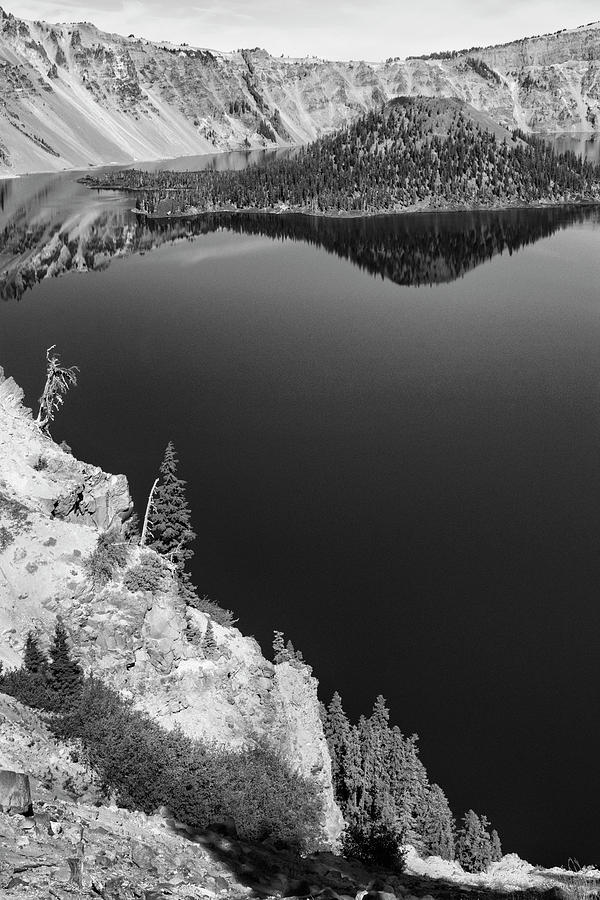 Blue Sky Reflection Crater Lake Bw Photograph