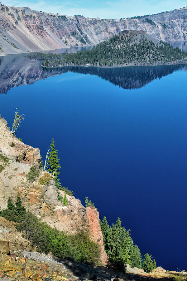 Blue Sky Reflection Crater Lake Photograph