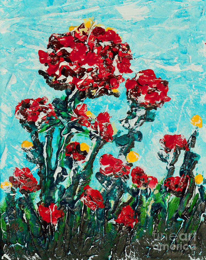 Blue Sky With Flowers Painting by Alys Caviness-Gober