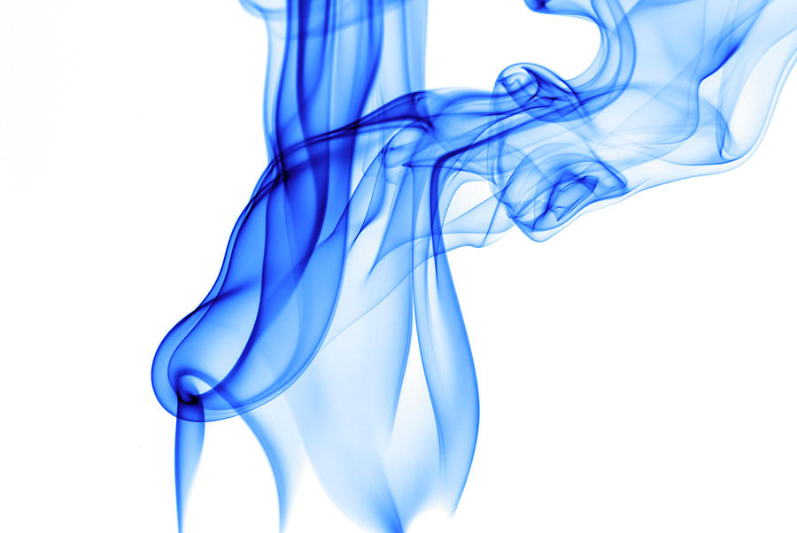 Blue smoke swirl on white Photograph by Vishwanath Bhat