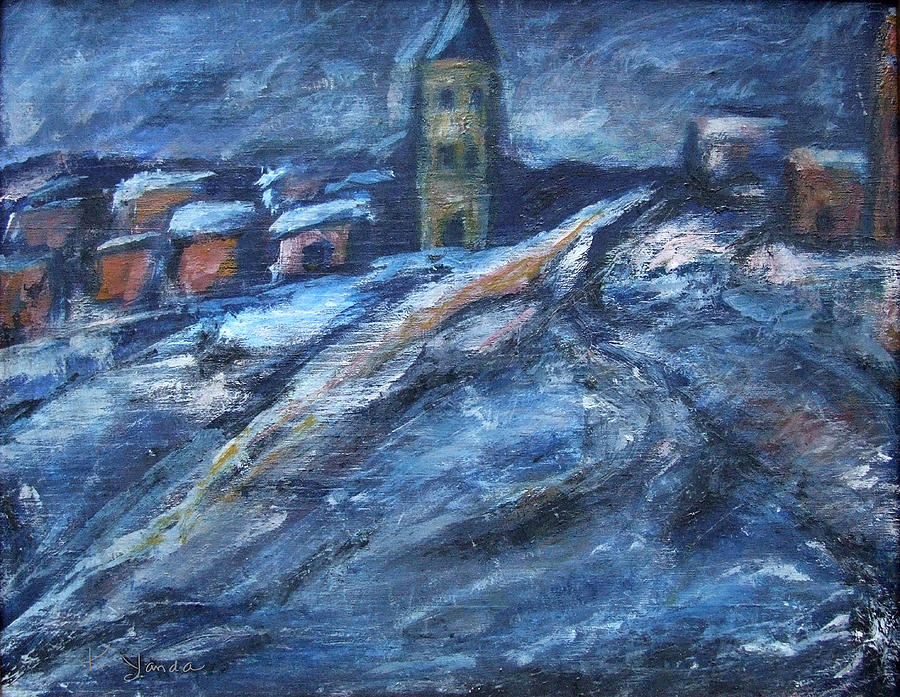 Blue Snow City Painting by Katt Yanda