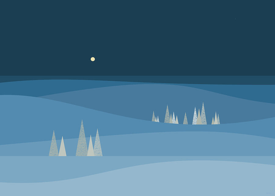 Snowy Fields in the Moonlight Digital Art by Val Arie