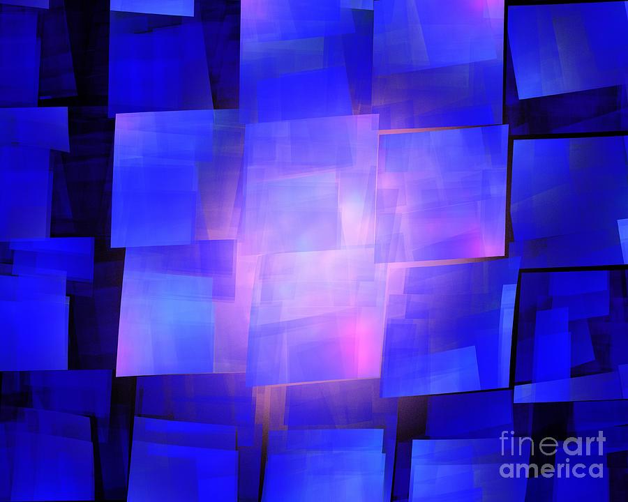 Abstract Digital Art - Blue Solar Cubes by Kim Sy Ok