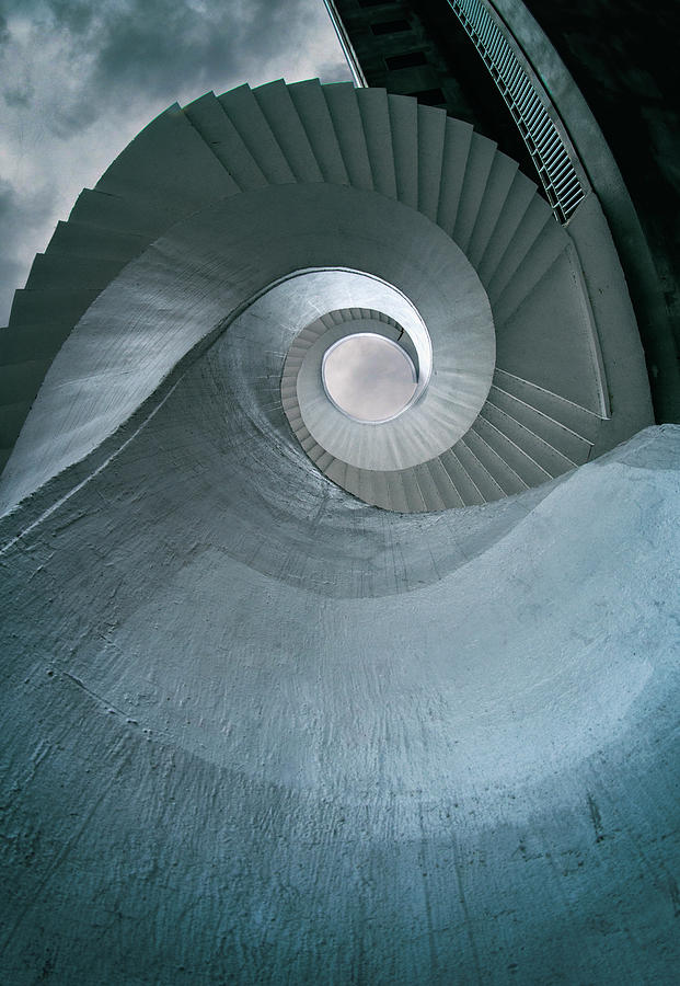 Blue spiral stairs Photograph by Jaroslaw Blaminsky