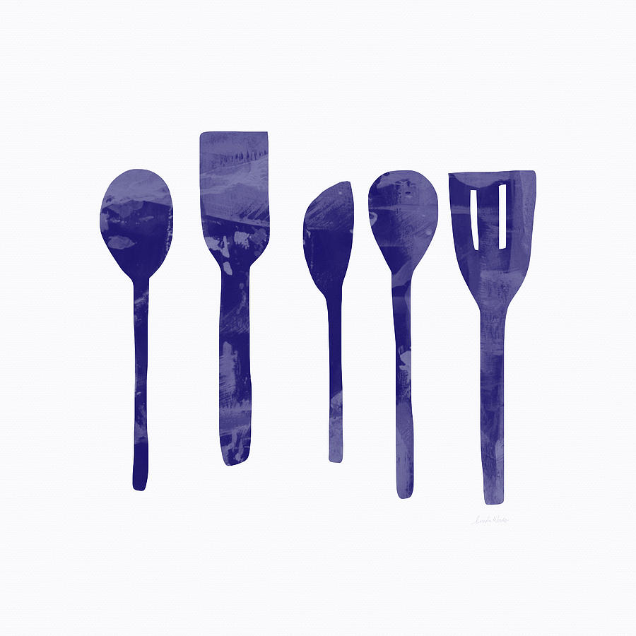 Spoons Painting - Blue Spoons- Art by Linda Woods by Linda Woods