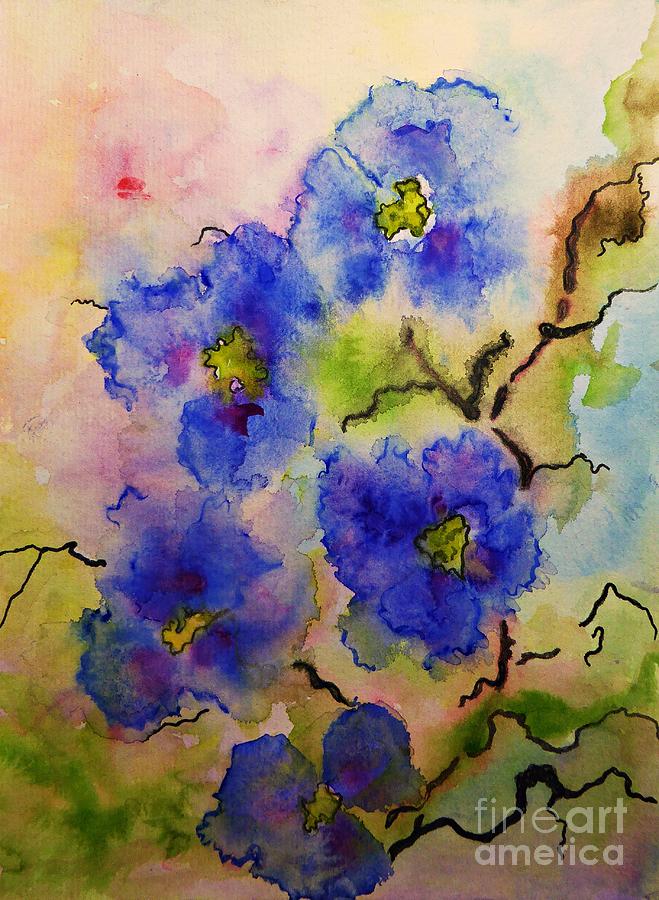 Blue Spring Flowers Watercolor Painting by Amalia Suruceanu
