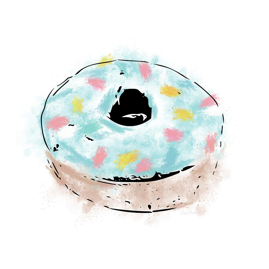 Donut Mixed Media - Blue Sprinkle Donut- Art by Linda Woods by Linda Woods