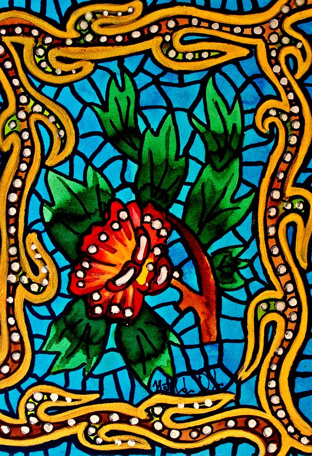 Blue Stained Glass with Flower Painting by Dora Hathazi Mendes