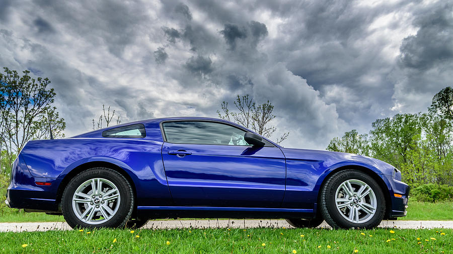 2014 Ford Mustang Photograph - Blue Stang Under Stormy Skies by Randy Scherkenbach