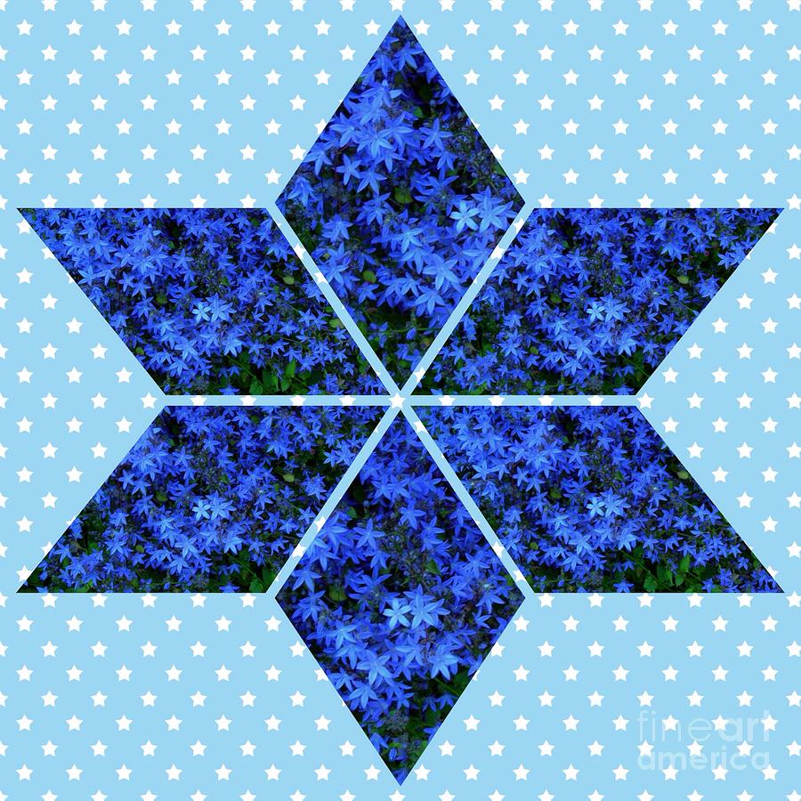 Blue Star Flowers Star Mixed Media by Joan-Violet Stretch