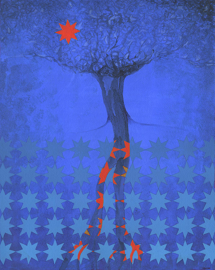 Shaman Painting - Blue Star Tree by Nicholas Breeze Wood Shaman Painting - Blue Star Tree by Nicholas Breeze Wood