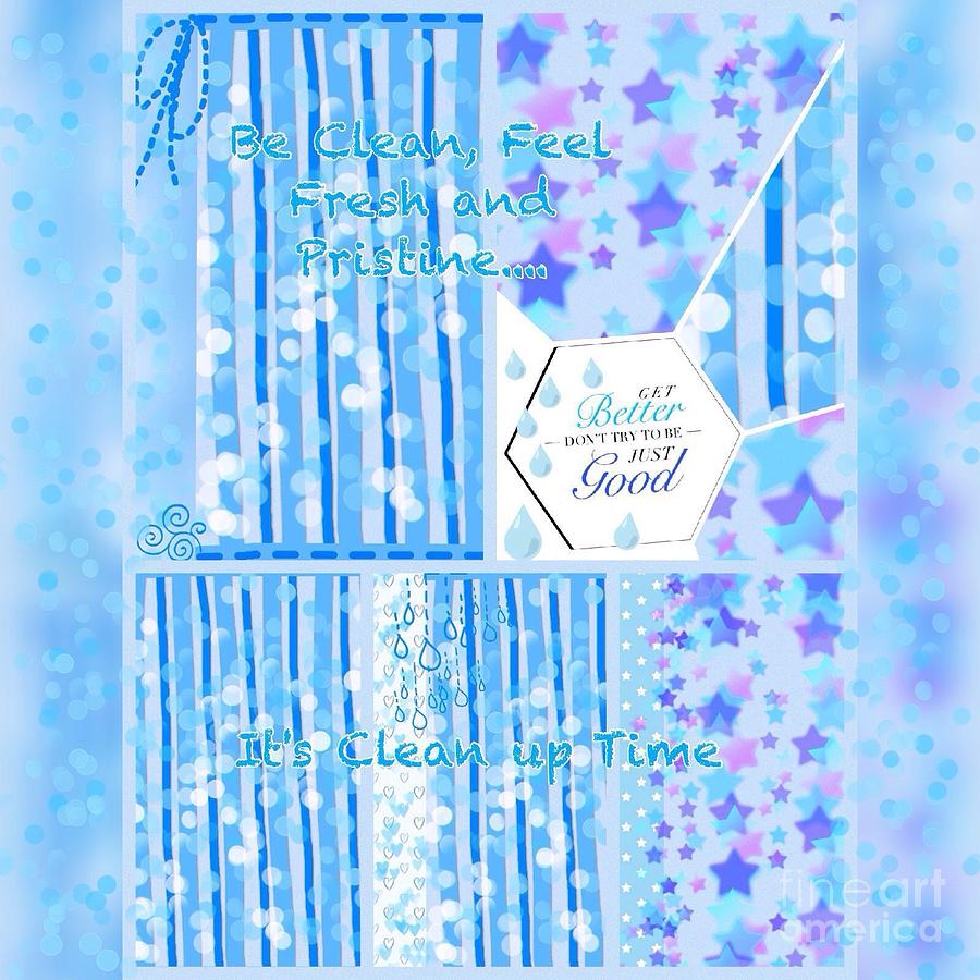 Blue Stars and Bubbles Shower Digital Art by Joan-Violet Stretch