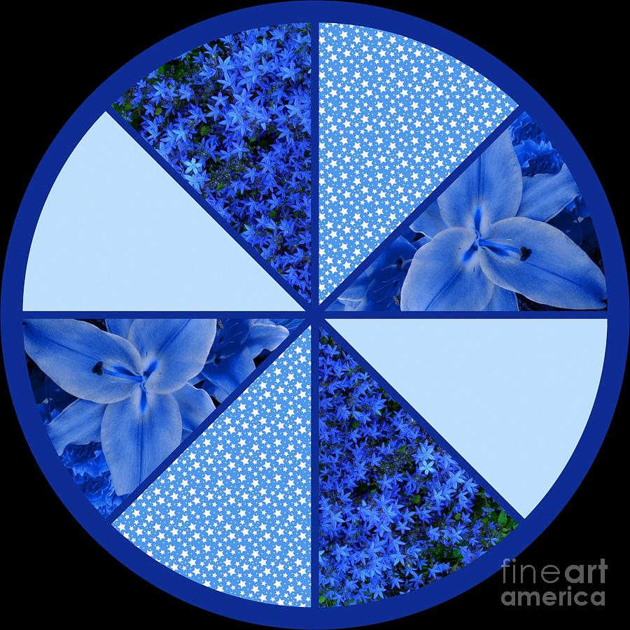 Blue Stars and Flowers Design 2 Mixed Media by Joan-Violet Stretch