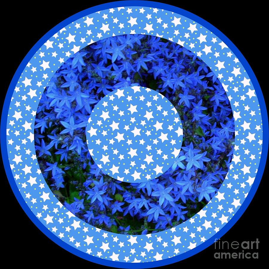 Blue Stars and Flowers Design Mixed Media by Joan-Violet Stretch