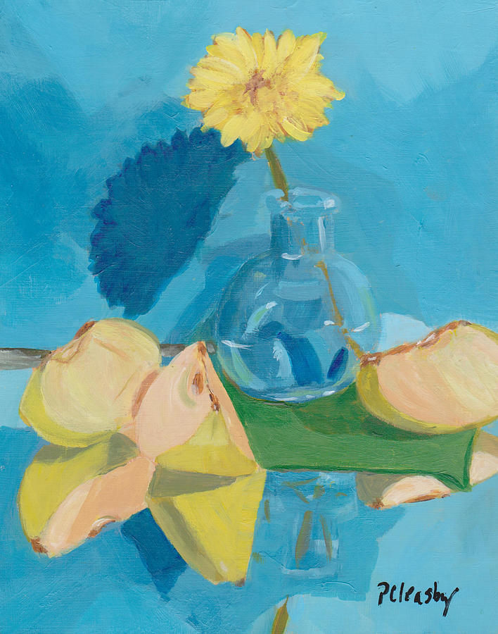 Still Life Painting - Blue Still Life Apple Flower by Patricia Cleasby