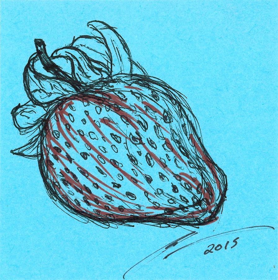 Nature Drawing - Blue Strawberry by Nicole Porter