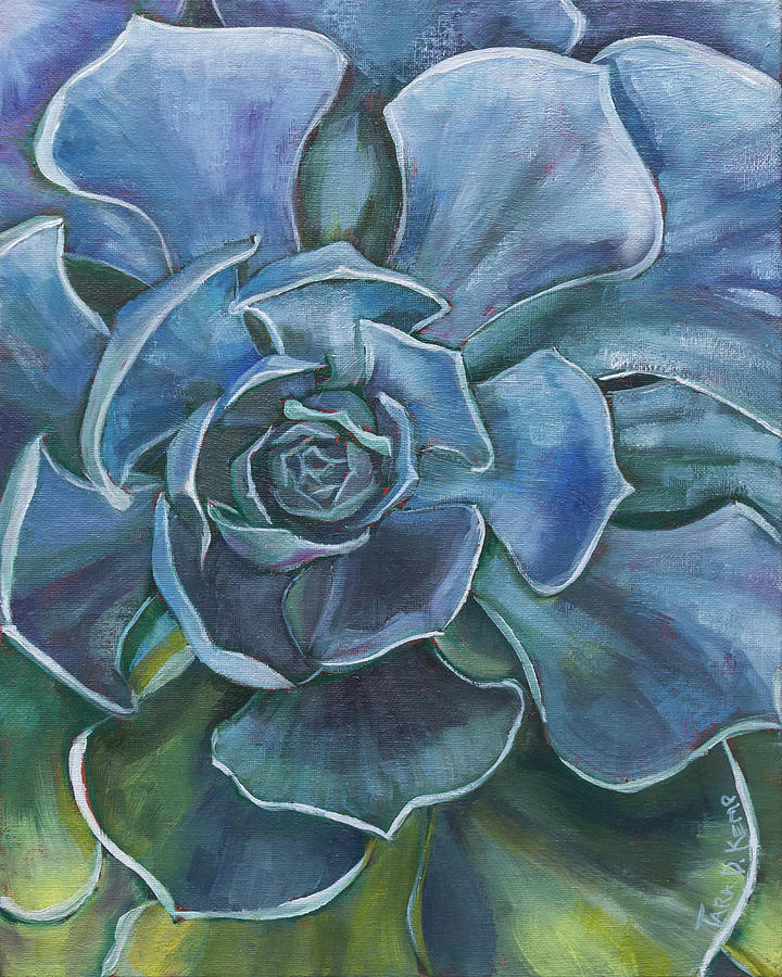 Blue Succulent Painting by Tara D Kemp