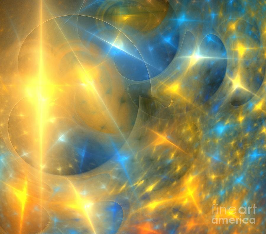 Abstract Digital Art - Blue Sun Stars by Kim Sy Ok