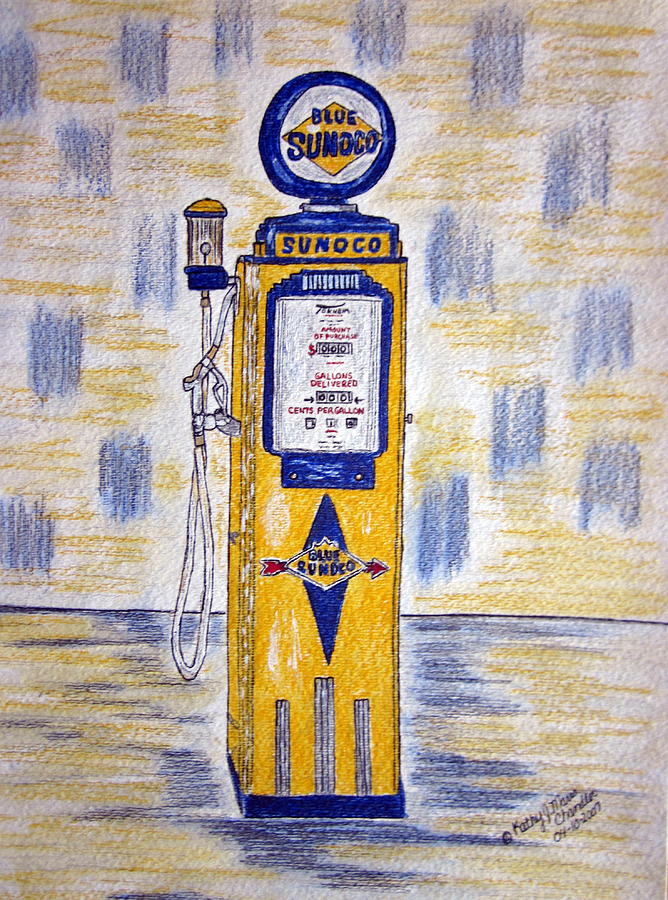 Blue Sunoco Gas Pump Painting by Kathy Marrs Chandler