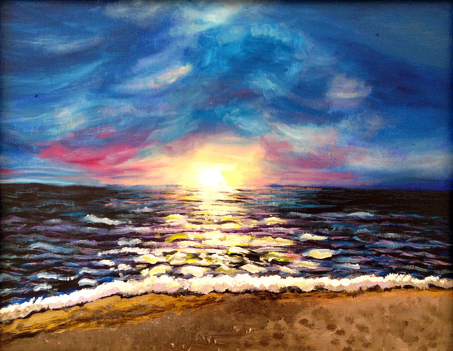 Blue Sunset Painting by Deb Wolf